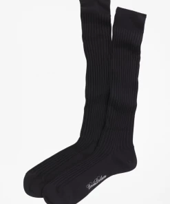 Oxford & Evergreen Clothing Brooks Brothers Merino Wool & Nylon Ribbed Over-the-Calf Socks, Navy (3 Colors)