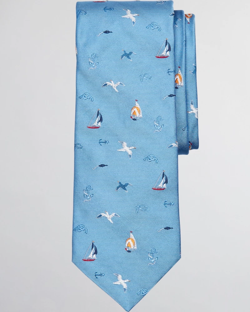 Oxford & Evergreen Brooks Brothers Sailing Motif Tie, Light Blue (6 Colors Available) Accessories 3 Oxford & Evergreen Brooks Brothers Sailing Motif Tie, Light Blue (6 Colors Available) Accessories