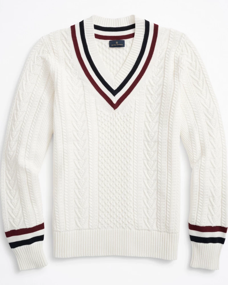 Oxford & Evergreen Brooks Brothers Supima® Cotton Tennis Sweater, White/Navy/Burgundy 3 Oxford & Evergreen Brooks Brothers Supima® Cotton Tennis Sweater, White/Navy/Burgundy