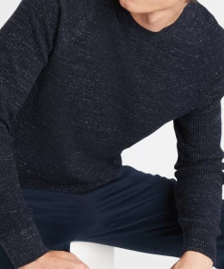 Oxford & Evergreen Banana Republic Organic Cotton-Linen Crew-Neck Sweater, Preppy Navy & Moondust