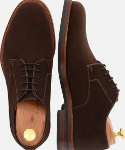 Oxford & Evergreen Shoes Beckett Simonon Dunham Derbies In Water-Repellent Suede, Brown, MADE TO ORDER
