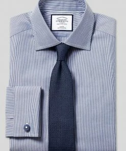 Oxford & Evergreen Charles Tyrwhitt Semi-Spread Collar Dress Shirt, Royal Blue Bengal Stripe Clothing