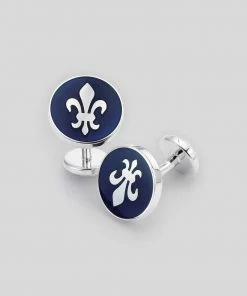 Oxford & Evergreen Charles TyrwhittEnamel Fleur-de-Lys Round Cufflinks, Navy Accessories