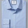 Oxford & Evergreen Charles Tyrwhitt Semi-Spread Collar Dress Shirt, Sky & Blue Gingham