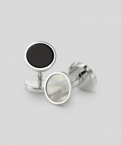 Oxford & Evergreen Tuxedo & Black Tie Attire Charles Tyrwhitt TWO-Sided Mother Of Pearl And Onyx Evening Cufflinks, Silver