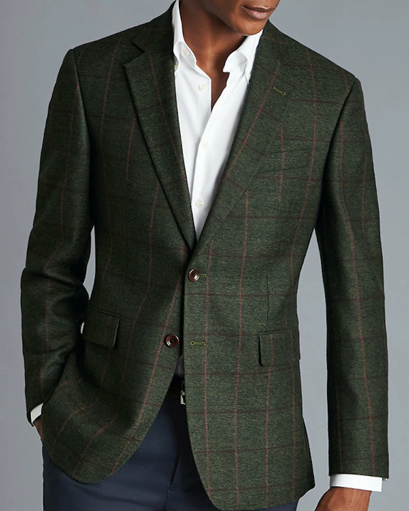 Oxford & Evergreen Charles Tyrwhitt Textured Wool Windowpane Check Jacket, Forest Green Clothing 3 Oxford & Evergreen Charles Tyrwhitt Textured Wool Windowpane Check Jacket, Forest Green Clothing