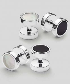 Oxford & Evergreen Clothing Charles Tyrwhitt TWO-Sided Mother Of Pearl And Onyx Evening Studs, Silver (Double Sided)