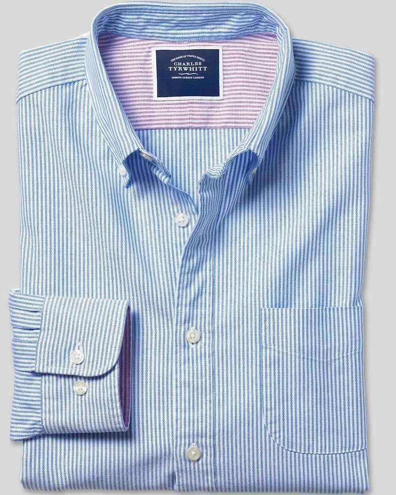 Oxford & Evergreen Clothing Charles Tyrwhitt Button-Down Collar Bengal Stripe Washed Oxford Shirt, Blue & White 3 Oxford & Evergreen Clothing Charles Tyrwhitt Button-Down Collar Bengal Stripe Washed Oxford Shirt, Blue & White