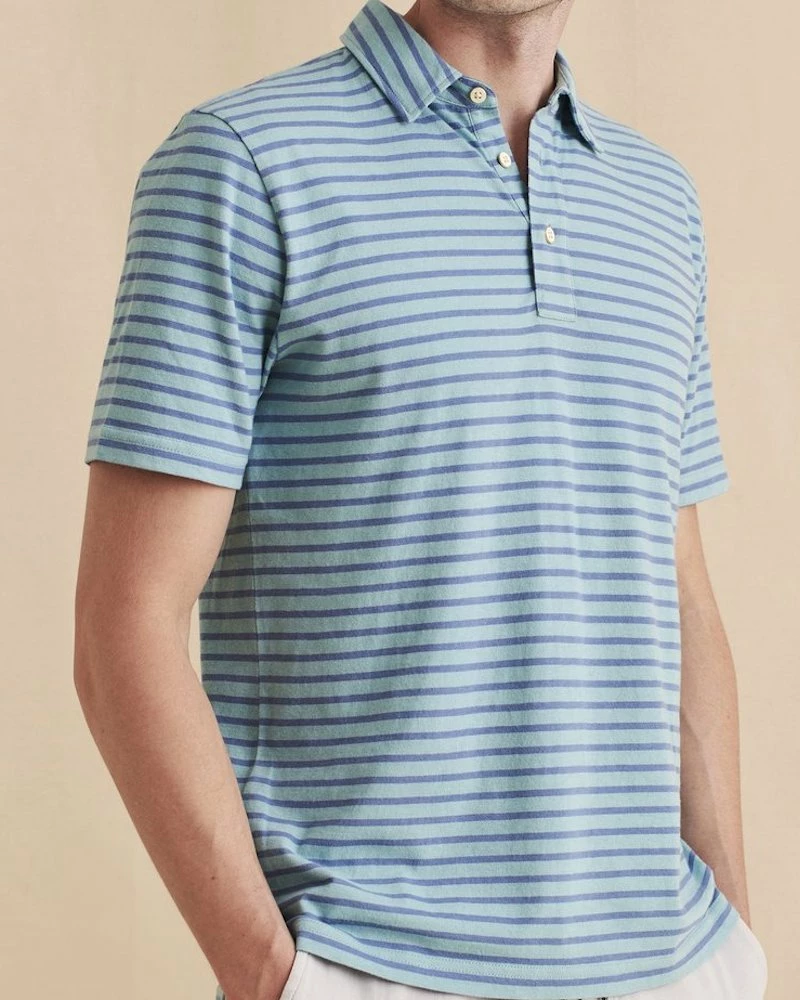 Oxford & Evergreen Faherty Organic Cotton Isle Polo, Atlantic Waters Stripe (Blue-Green) (3 Colors) 3 Oxford & Evergreen Faherty Organic Cotton Isle Polo, Atlantic Waters Stripe (Blue-Green) (3 Colors)