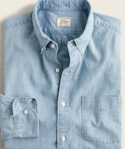 Oxford & Evergreen J. Crew Organic Cotton Chambray Shirt In Five-Year Wash (Faded Light Blue)
