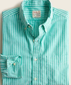 Oxford & Evergreen J. Crew Slim Broken-In Organic Cotton Oxford Shirt, Green & White
