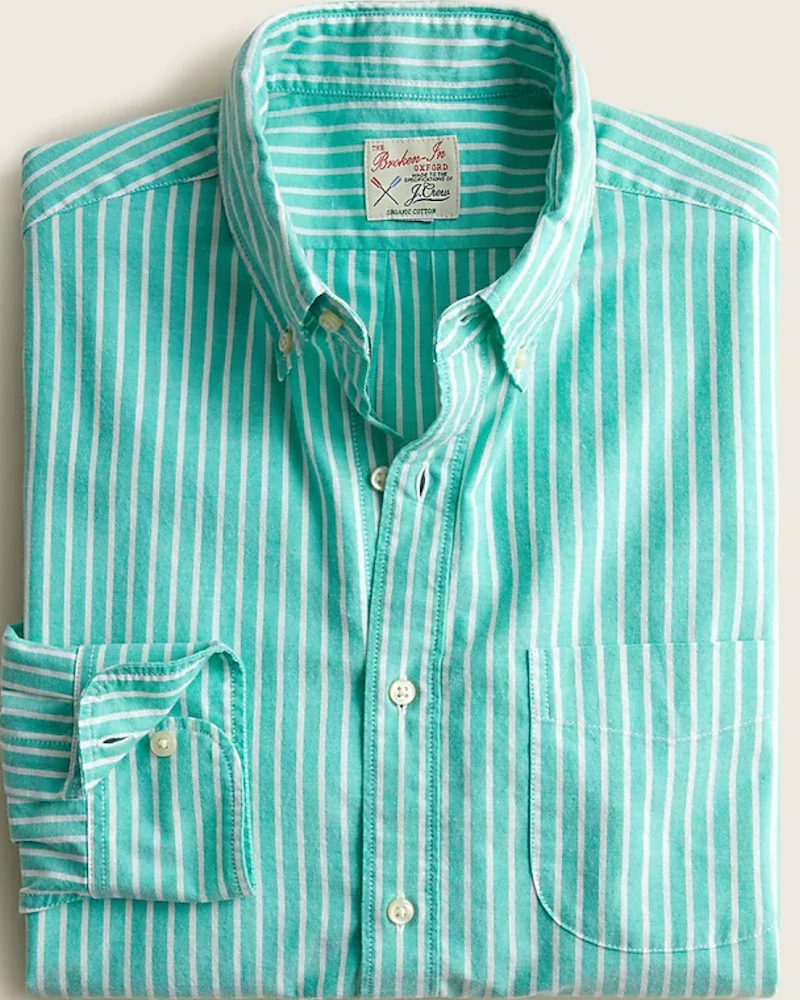Oxford & Evergreen J. Crew Slim Broken-In Organic Cotton Oxford Shirt, Green & White 3 Oxford & Evergreen J. Crew Slim Broken-In Organic Cotton Oxford Shirt, Green & White