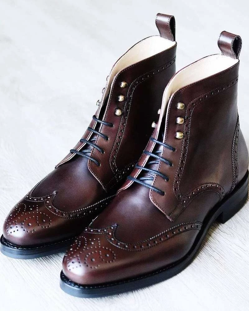 Oxford & Evergreen Shoes Idrese Micah Wingtip Derby Boots, Dark Brown 3 Oxford & Evergreen Shoes Idrese Micah Wingtip Derby Boots, Dark Brown