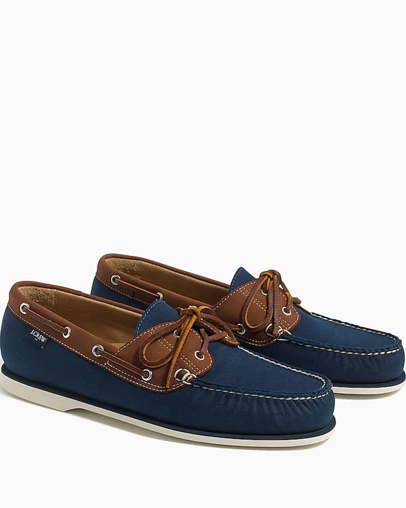 Oxford & Evergreen J. Crew Factory Canvas Boat Shoes, Navy & Contrast Vintage Cognac 3 Oxford & Evergreen J. Crew Factory Canvas Boat Shoes, Navy & Contrast Vintage Cognac