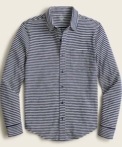 Oxford & Evergreen J. Crew Garment-Dyed Harbor Shirt, Navy Stripe Clothing