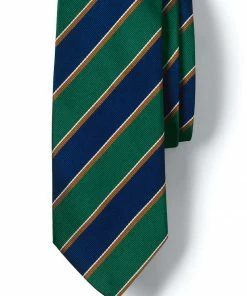 Oxford & Evergreen Accessories Lands' End Regimental Stripe Tie, Oxford Cambridge Old Herrovial (Green, Navy, Orange)