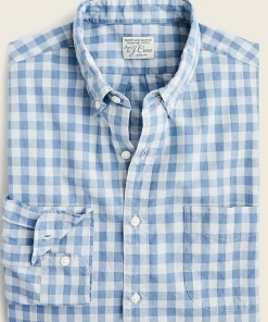 Oxford & Evergreen J. Crew Slim Stretch Secret Wash Organic Cotton Poplin Shirt, Blue Gingham (7 Colors) Clothing