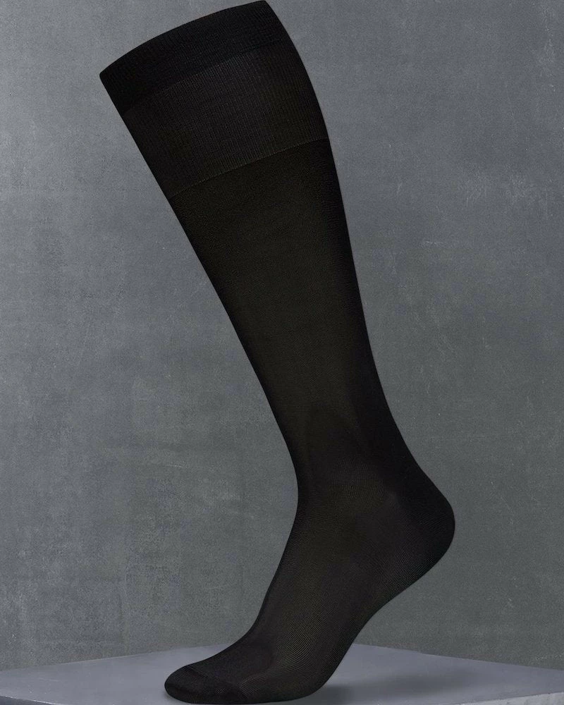 Oxford & Evergreen Lorenzo Uomo Tuxedo Over The Calf Silk Socks, Black 3 Oxford & Evergreen Lorenzo Uomo Tuxedo Over The Calf Silk Socks, Black