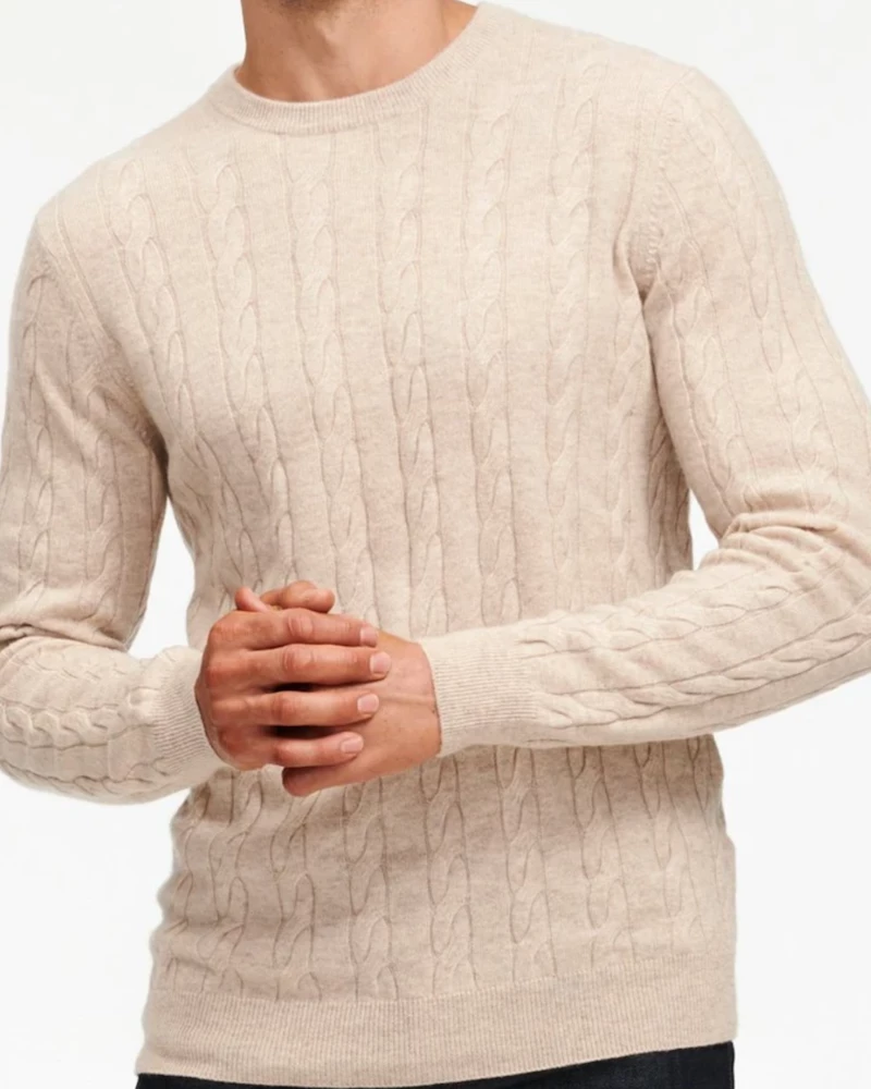 Oxford & Evergreen Clothing Naadam Cable Knit Crewneck Sweater, Wool/Cashmere, Oatmeal (4 Colors) 3 Oxford & Evergreen Clothing Naadam Cable Knit Crewneck Sweater, Wool/Cashmere, Oatmeal (4 Colors)