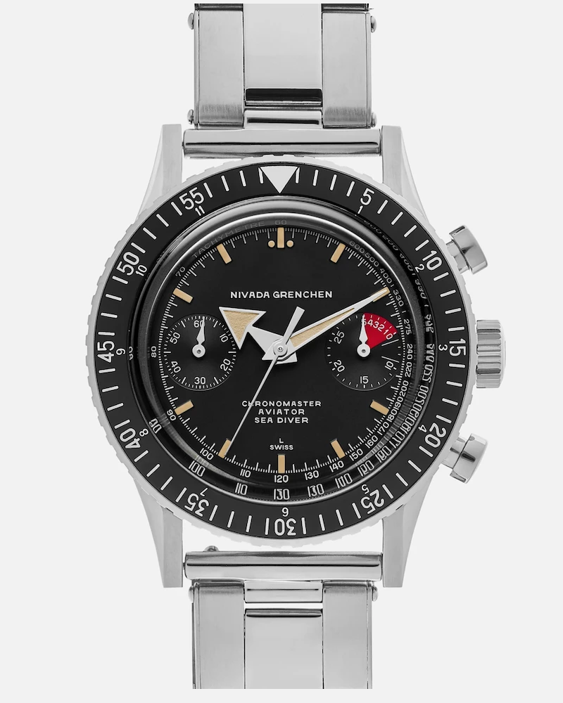 Oxford & Evergreen Chronographs Nivada Grenchen Chronomaster Aviator Sea Diver Automatic Chronograph, Black Dial (4 Patterns) (38mm) 3 Oxford & Evergreen Chronographs Nivada Grenchen Chronomaster Aviator Sea Diver Automatic Chronograph, Black Dial (4 Patterns) (38mm)