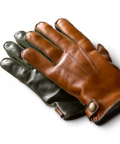 Oxford & Evergreen Orvis Battenkill® Cashmere-Lined Leather Gloves, Tan / Green