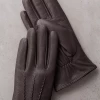 Oxford & Evergreen Accessories Overland Norfolk Cashmere-Lined Deerskin Leather Gloves, Dark Brown