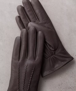 Oxford & Evergreen Accessories Overland Norfolk Cashmere-Lined Deerskin Leather Gloves, Dark Brown