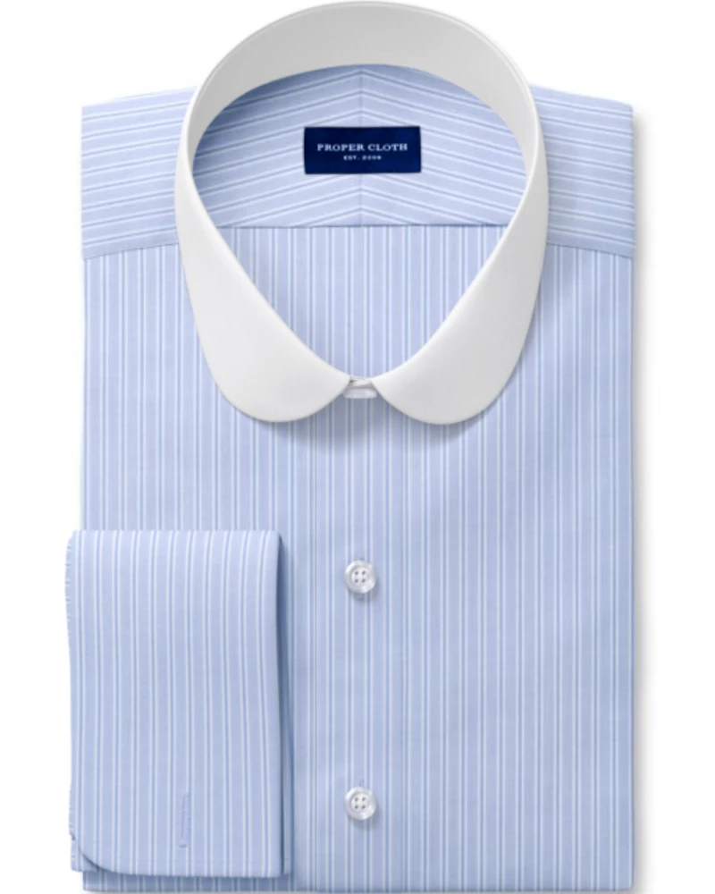 Oxford & Evergreen Proper Cloth Custom-Made Vintage Club Contrast Collar Dress Shirt, Light Blue Multistripe 3 Oxford & Evergreen Proper Cloth Custom-Made Vintage Club Contrast Collar Dress Shirt, Light Blue Multistripe
