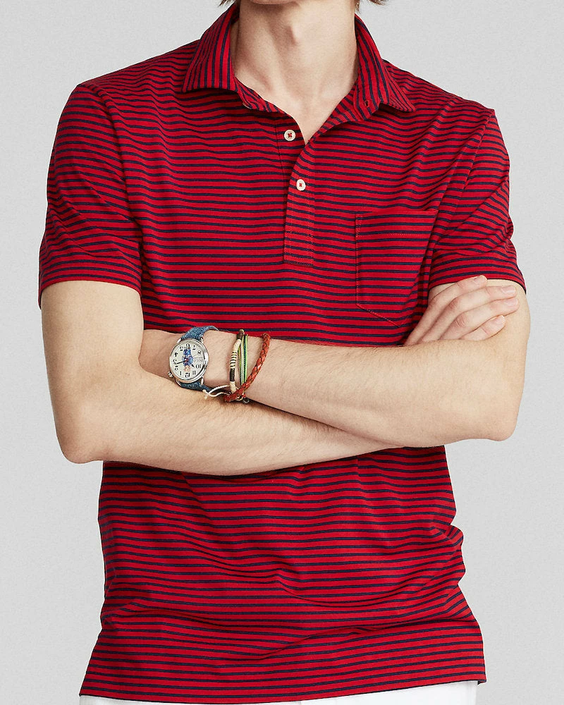 Oxford & Evergreen Polo Ralph Lauren Slim Striped Jersey Polo Shirt, Red / French Navy (2 Colors) Clothing 3 Oxford & Evergreen Polo Ralph Lauren Slim Striped Jersey Polo Shirt, Red / French Navy (2 Colors) Clothing