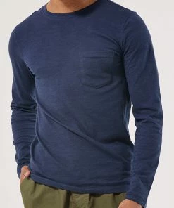 Oxford & Evergreen Pact Organic Cotton Slub Long Sleeve Pocket Tee, Maritime Navy (3 Colors) Clothing