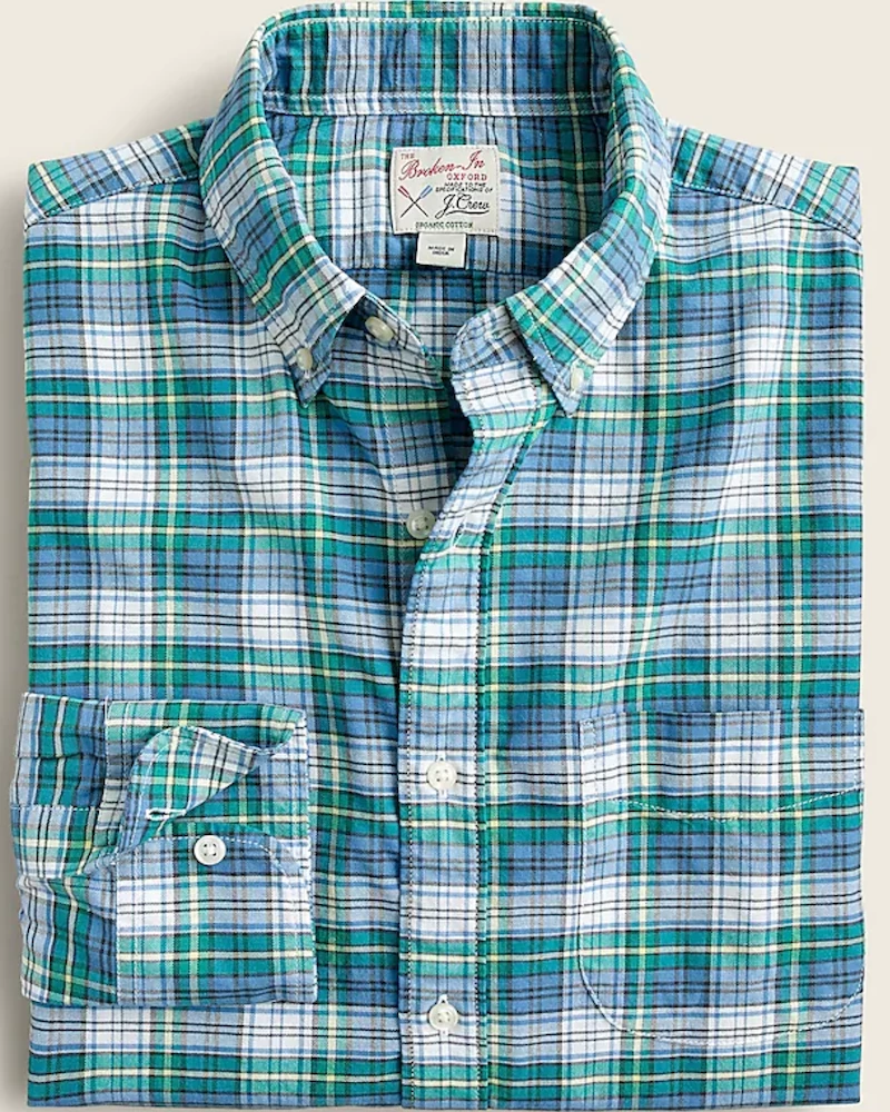 Oxford & Evergreen J. Crew Slim Broken-In Organic Cotton Oxford Shirt, Nicky Blue White (Blue & Green) Clothing 3 Oxford & Evergreen J. Crew Slim Broken-In Organic Cotton Oxford Shirt, Nicky Blue White (Blue & Green) Clothing