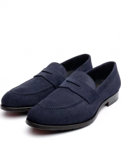 Oxford & Evergreen Shoes Qüero Madison Glove Leather Loafers, Blue Suede