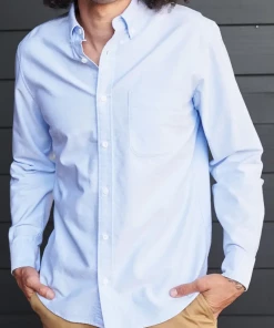 Oxford & Evergreen Quince Organic Cotton Oxford Shirt, Light Blue Clothing