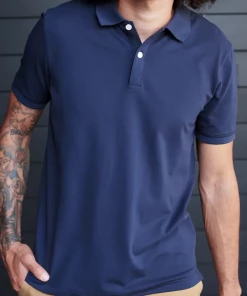 Oxford & Evergreen Quince Organic Stretch Luxe Pique Polo, Navy (3 Colors) Clothing