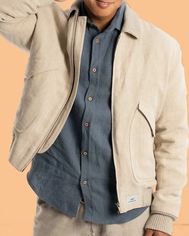 Oxford & Evergreen Clothing Rawganique Organic Hemp Varsity Bomber Jacket, Natural 3 Oxford & Evergreen Clothing Rawganique Organic Hemp Varsity Bomber Jacket, Natural