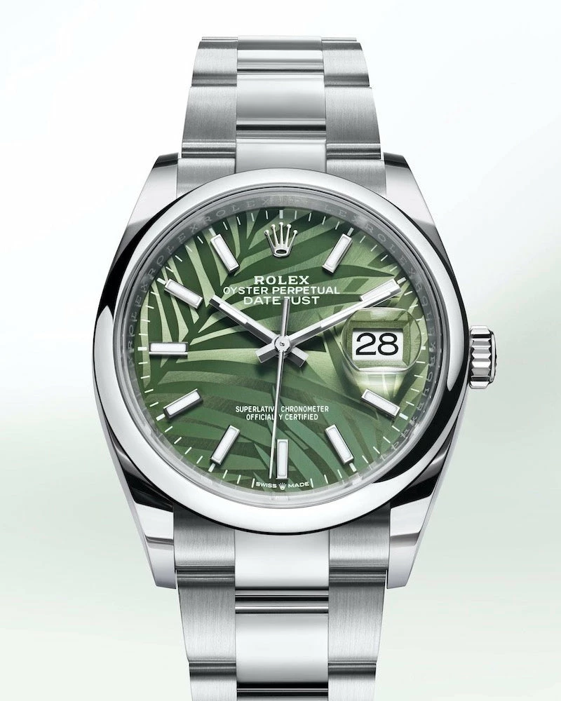 Oxford & Evergreen Sports Watches Rolex Oyster Perpetual Datejust 36 With Palm Motif Dial, Olive Green (36mm) 3 Oxford & Evergreen Sports Watches Rolex Oyster Perpetual Datejust 36 With Palm Motif Dial, Olive Green (36mm)