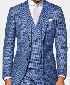 Oxford & Evergreen Clothing Suitsupply Mid Blue Check Lazio Suit, Fair Wear & Carbon Neutral, Blue