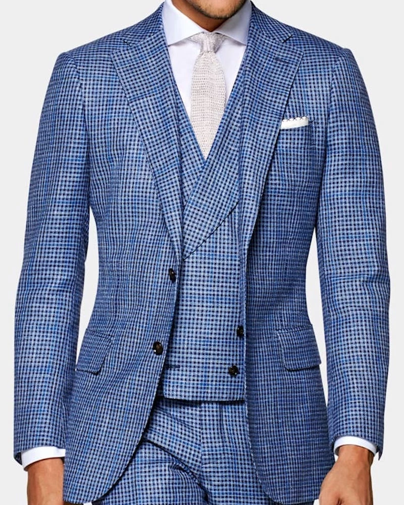 Oxford & Evergreen Clothing Suitsupply Mid Blue Check Lazio Suit, Fair Wear & Carbon Neutral, Blue 3 Oxford & Evergreen Clothing Suitsupply Mid Blue Check Lazio Suit, Fair Wear & Carbon Neutral, Blue