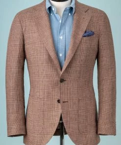 Oxford & Evergreen Spier & Mackay Linen/Wool Prince Of Wales Check Sport Coat, Brown