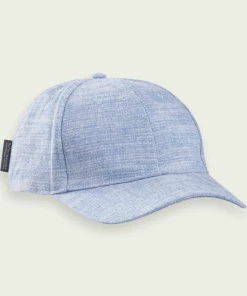 Oxford & Evergreen Scotch & Soda Classic 6-Panel Cap, Cotton/Linen, Seaside Blue Melange