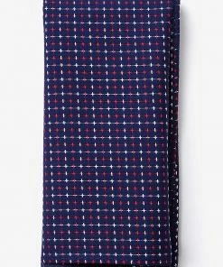 Oxford & Evergreen Accessories Ties.com Ashland Cotton Pocket Square, Navy Blue With Red & White Pattern