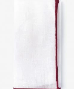 Oxford & Evergreen Accessories Ties.com White Linen Pocket Square With Maroon Rolled Edges