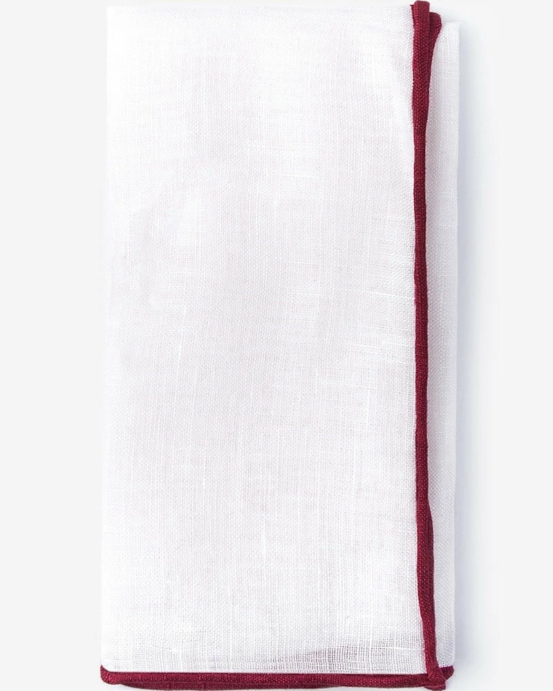 Oxford & Evergreen Accessories Ties.com White Linen Pocket Square With Maroon Rolled Edges 3 Oxford & Evergreen Accessories Ties.com White Linen Pocket Square With Maroon Rolled Edges