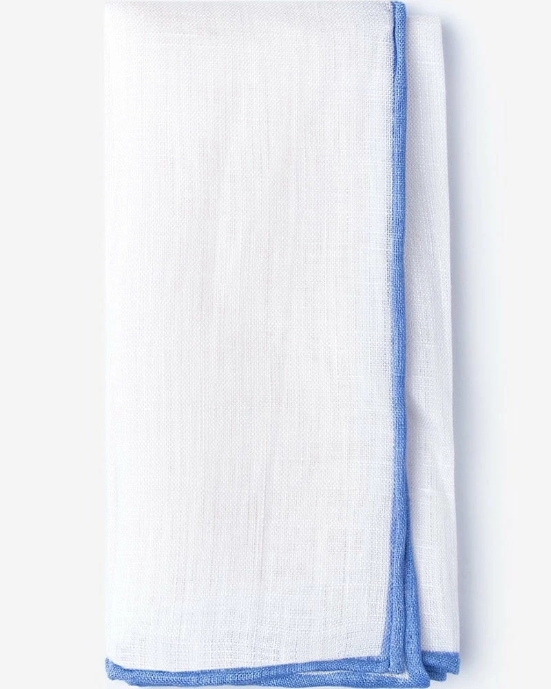 Oxford & Evergreen Accessories Ties.com White Linen Pocket Square With Periwinkle (Light Blue) Rolled Edges 3 Oxford & Evergreen Accessories Ties.com White Linen Pocket Square With Periwinkle (Light Blue) Rolled Edges