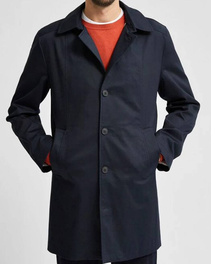 Oxford & Evergreen Thread Organic Cotton Classic Stretch Car Coat, Navy 3 Oxford & Evergreen Thread Organic Cotton Classic Stretch Car Coat, Navy