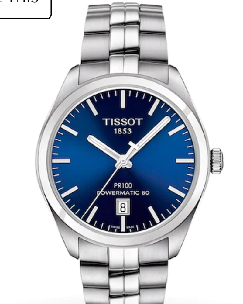 Oxford & Evergreen Tissot PR 100 Automatic Watch, Blue (39mm) Evening Watches 3 Oxford & Evergreen Tissot PR 100 Automatic Watch, Blue (39mm) Evening Watches