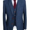Oxford & Evergreen Clothing Tweedmaker Custom-Made 3 Piece Suit, Blue Herringbone Tweed