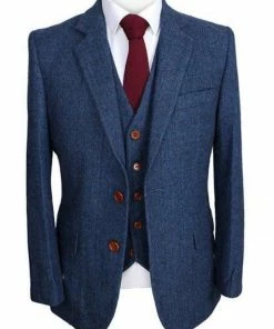 Oxford & Evergreen Clothing Tweedmaker Custom-Made 3 Piece Suit, Blue Herringbone Tweed