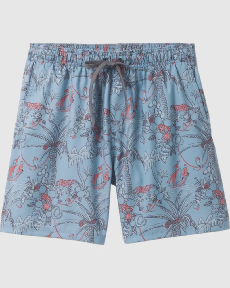 Oxford & Evergreen PrAna 100% Recycled Polyester Bowie E-Waist Shorts, Lune Blue Tropicana Clothing 3 Oxford & Evergreen PrAna 100% Recycled Polyester Bowie E-Waist Shorts, Lune Blue Tropicana Clothing